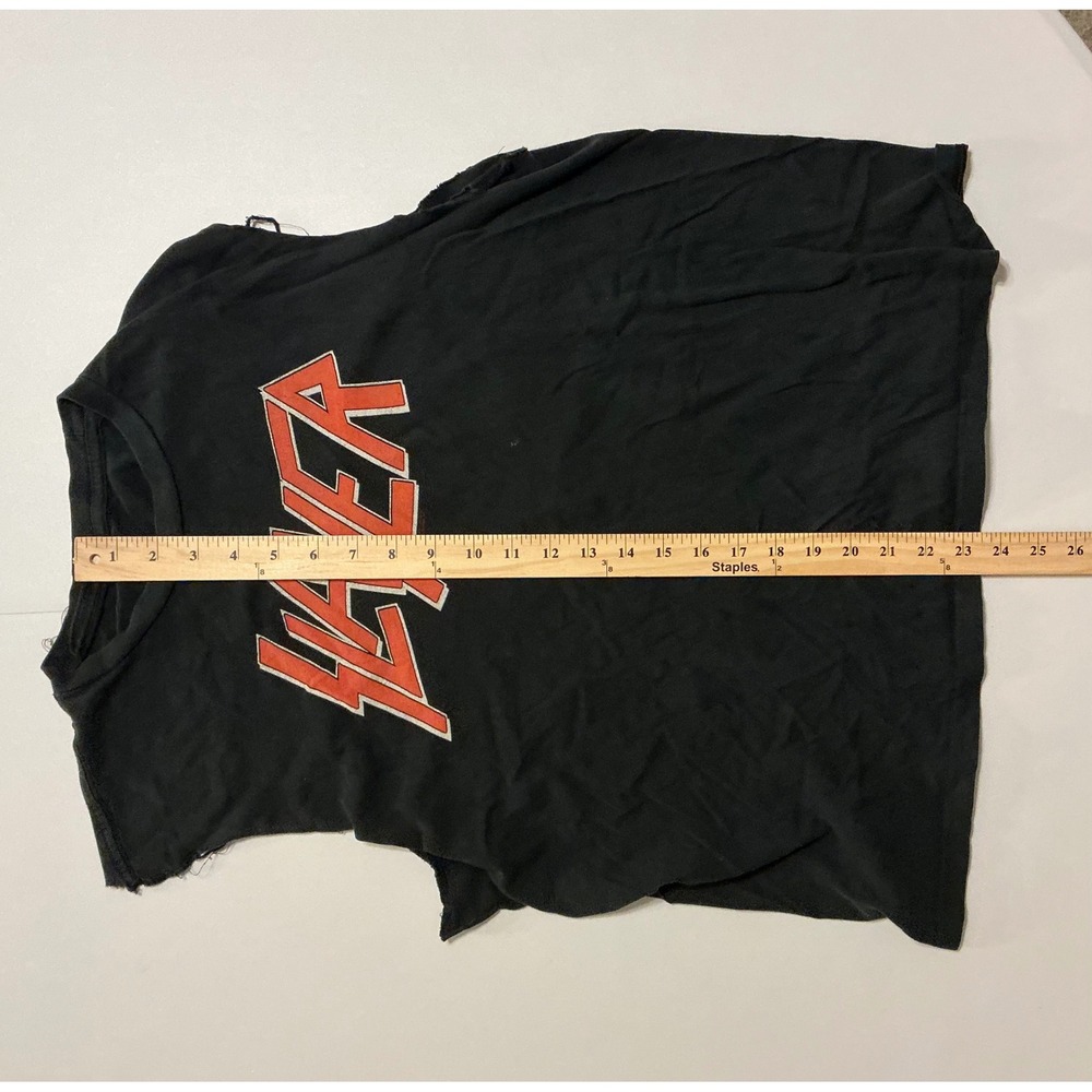 Vintage Slayer Sleeveless Muscle T-Shirt Black Distressed Thrashed Band Tee‎ L - Picture 4 of 5